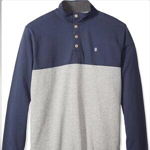 IZOD Men's Saltwater Colorblock Button Mock Sweater – Anchor Navy/Grey, Size L